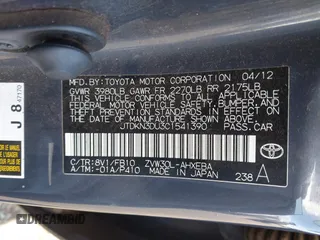 2012 Toyota Prius One with VIN JTDKN3DU3C1541390, listed as a IAAI auction lot 41492260 with 134,530 mi miles. Bid and sale history available at carsss.com. Image 9.