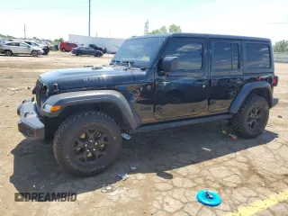 2023 Jeep Wrangler Willys with VIN 1C4HJXDN7PW548812, listed as a Copart auction lot 57729154 with 45,847 mi miles and Clean Title. Bid and sale history available at DreamBid. Image 1.