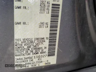 2016 Nissan Altima S with VIN 1N4AL3AP0GC110327, listed as a Copart auction lot 59045705 with 127,771 mi miles and Salvage title. Bid and sale history available at DreamBid. Image 13.