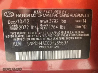 2013 Hyundai Elantra GLS with VIN 5NPDH4AE0DH265697, listed as a Copart auction lot 49908575 with 112,108 mi miles and Salvage Title. Bid and sale history available at carsss.com. Image 12.