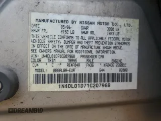 2001 Nissan Altima GXE with VIN 1N4DL01D71C207968, listed as a Copart auction lot 85473544 with 0 mi miles and Salvage Title. Bid and sale history available at carsss.com. Image 12.
