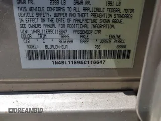2005 Nissan Altima SE with VIN 1N4BL11E95C116647, listed as a IAAI auction lot 42442014 with 155,302 mi miles and . Bid and sale history available at DreamBid. Image 9.