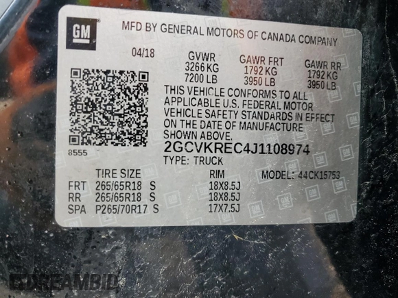 2018 Chevrolet Silverado 1500 LT with VIN 2GCVKREC4J1108974, listed as a Copart auction lot 52732225 with 117,626 mi miles and Salvage Title. Bid and sale history available at DreamBid. Image 13.