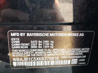 2019 BMW 5 Series 530e xDrive with VIN WBAJB1C5XKB376818, listed as a Copart auction lot 74683034 with 108,066 mi miles and Salvage title. Bid and sale history available at DreamBid. Image 12.