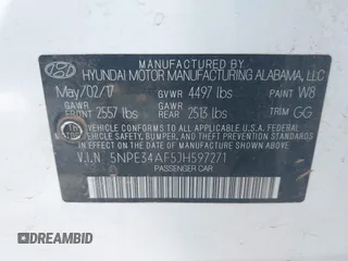 2018 Hyundai Sonata SEL with VIN 5NPE34AF5JH597271, listed as a IAAI auction lot 42001502 with 59,533 mi miles and . Bid and sale history available at DreamBid. Image 9.