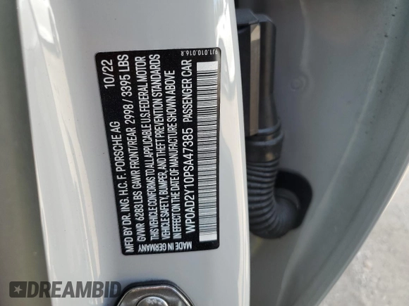 2023 Porsche Taycan GTS with VIN WP0AD2Y10PSA47385, listed as a Copart auction lot 71398934 with 12,108 mi miles and Salvage Title. Bid and sale history available at DreamBid. Image 13.