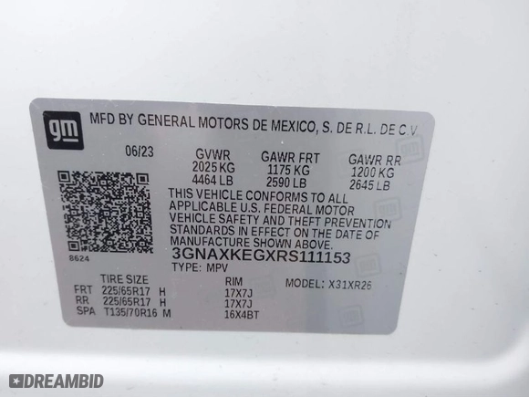 2024 Chevrolet Equinox LT with VIN 3GNAXKEGXRS111153, listed as a IAAI auction lot 41500844 with 12,663 mi miles. Bid and sale history available at carsss.com. Image 9.