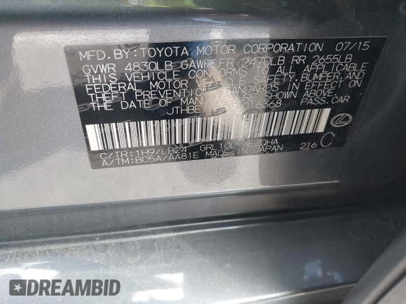 2015 Lexus GS 350 with VIN JTHBE1BL2FA016368, listed as a IAAI auction lot 42140268 with 105,140 mi miles and . Bid and sale history available at DreamBid. Image 9.