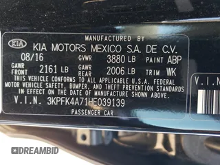 2017 Kia Forte LX with VIN 3KPFK4A71HE039139, listed as a Copart auction lot 47027835 with 43,447 mi miles and Salvage Title. Bid and sale history available at carsss.com. Image 13.
