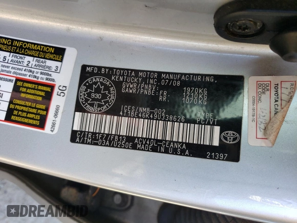 2009 Toyota Camry with VIN 4T1BE46K49U338626, listed as a Copart auction lot 51031255 with 156,173 mi miles and Clean Title. Bid and sale history available at DreamBid. Image 12.