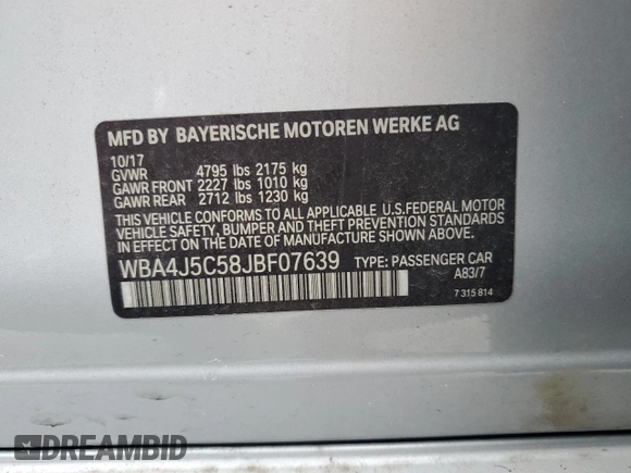 2018 BMW 4 Series 440i with VIN WBA4J5C58JBF07639, listed as a Copart auction lot 78922914 with 90,888 mi miles and Salvage Title. Bid and sale history available at DreamBid. Image 13.