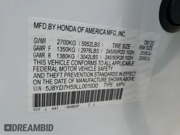 2020 Acura MDX Sport Hybrid w/Technology Pkg with VIN 5J8YD7H59LL001930, listed as a Copart auction lot 85849074 with 0 mi miles and Salvage Title. Bid and sale history available at carsss.com. Image 13.