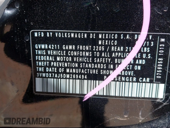 2013 Volkswagen Jetta SE с VIN 3VWDX7AJ5DM269494, выставлен на аукционе IAAI как лот 42032902 с пробегом 119 066 миль миль и . История ставок и продаж доступна на DreamBid. Изображение 9.
