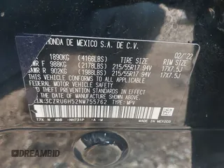 2022 Honda HR-V EX with VIN 3CZRU6H52NM755762, listed as a IAAI auction lot 41004335 with 38,834 mi miles. Bid and sale history available at carsss.com. Image 9.