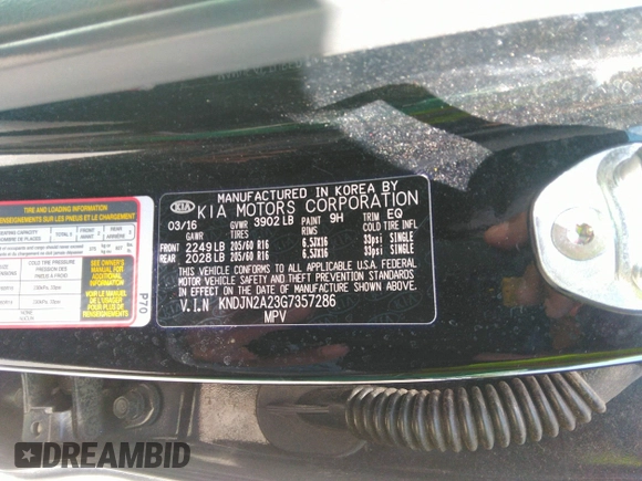 2016 Kia Soul with VIN KNDJN2A23G7357286, listed as a IAAI auction lot 41996883 with 91,008 mi miles. Bid and sale history available at carsss.com. Image 9.