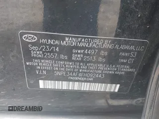 2015 Hyundai Sonata Limited with VIN 5NPE34AF4FH092443, listed as a IAAI auction lot 42166053 with 139,963 mi miles and . Bid and sale history available at carsss.com. Image 9.