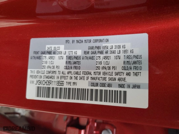 2024 Mazda CX-90 3.3 Turbo Premium with VIN JM3KKDHD6R1118599, listed as a Copart auction lot 67253684 with 12,803 mi miles and Salvage Title. Bid and sale history available at carsss.com. Image 14.