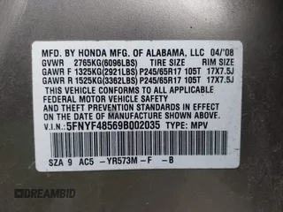 2009 Honda Pilot EX-L with VIN 5FNYF48569B002035, listed as a IAAI auction lot 41838347 with 198,849 mi miles. Bid and sale history available at carsss.com. Image 9.