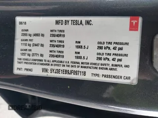 2018 Tesla Model 3 Long Range Battery with VIN 5YJ3E1EB9JF097118, listed as a IAAI auction lot 41619510 with 64,132 mi miles and . Bid and sale history available at DreamBid. Image 9.