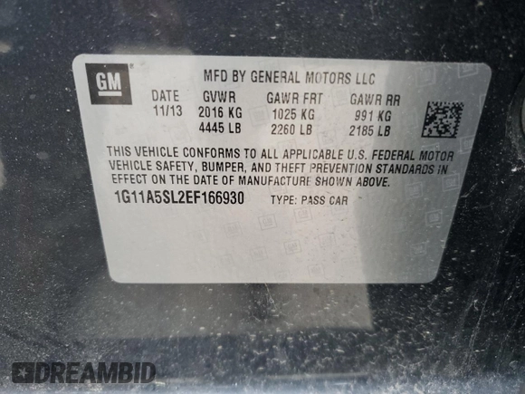 2014 Chevrolet Malibu LS with VIN 1G11A5SL2EF166930, listed as a Copart auction lot 51936115 with 179,470 mi miles and Clean Title. Bid and sale history available at DreamBid. Image 12.