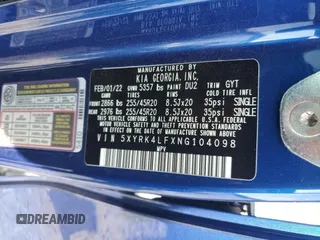 2022 Kia Sorento SX Prestige with VIN 5XYRK4LFXNG104098, listed as a Copart auction lot 47612715 with 26,017 mi miles and Salvage title. Bid and sale history available at DreamBid. Image 16.