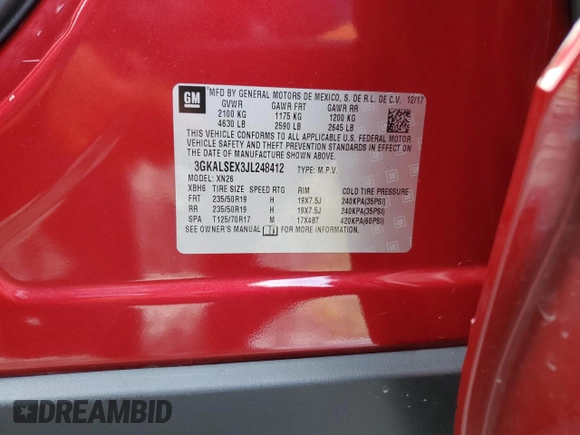 2018 GMC Terrain Denali with VIN 3GKALSEX3JL248412, listed as a Copart auction lot 84164374 with 57,589 mi miles and Salvage Title. Bid and sale history available at DreamBid. Image 14.