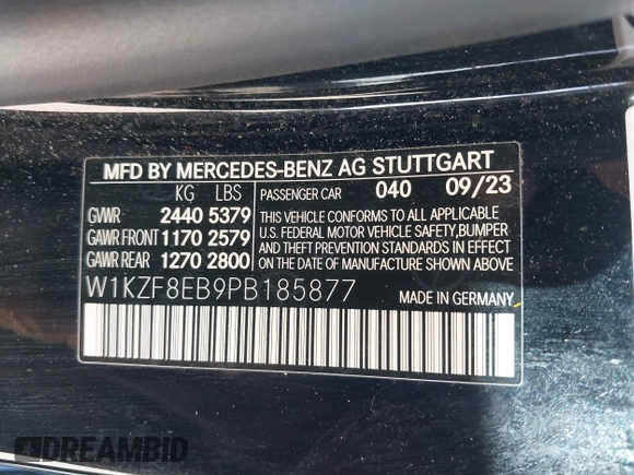 2023 Mercedes-Benz E 350 with VIN W1KZF8EB9PB185877, listed as a IAAI auction lot 41335909 with 16,248 mi miles and . Bid and sale history available at DreamBid. Image 9.