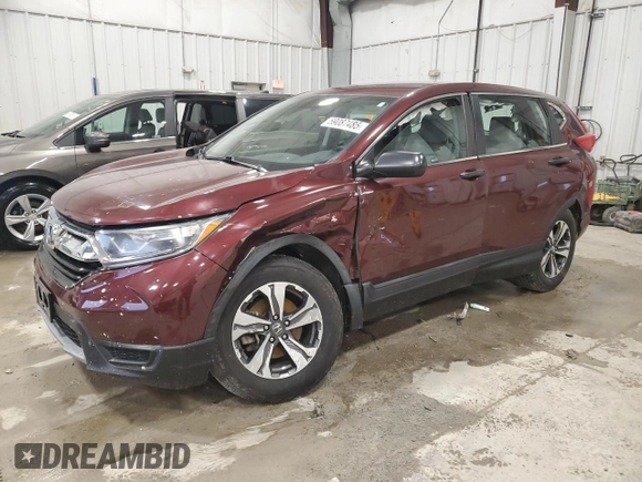 2019 Honda CR-V LX z VIN 2HKRW6H3XKH205824, wystawiony jako Copart lot #59087485 z przebiegiem Nie podano mil oraz Szkoda całkowita • Salvage title. Historia ofert i sprzedaży dostępna na DreamBid. Obrazek 1.