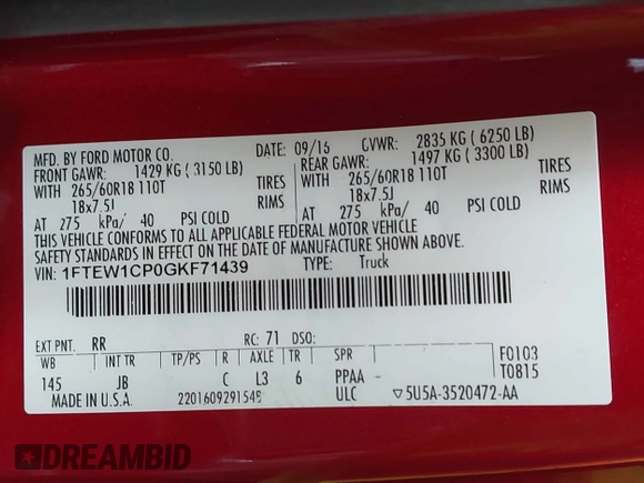 2016 Ford F-150 XL с VIN 1FTEW1CP0GKF71439, выставлен на аукционе IAAI как лот 42780485 с пробегом 91 203 миль миль и . История ставок и продаж доступна на DreamBid. Изображение 9.
