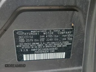 2013 Hyundai Azera z VIN KMHFG4JG4DA240690, wystawiony jako Copart lot #57465565 z przebiegiem 164 757 mil mil oraz Szkoda całkowita • Salvage title. Historia ofert i sprzedaży dostępna na DreamBid. Obrazek 12.