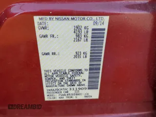 2015 Nissan LEAF SV with VIN 1N4AZ0CP7FC311909, listed as a Copart auction lot 39358473 with 84,576 mi miles. Bid and sale history available at carsss.com. Image 12.