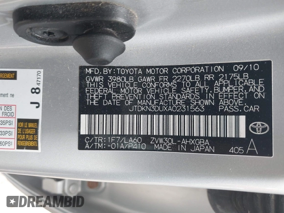 2010 Toyota Prius II z VIN JTDKN3DUXA0231563, wystawiony jako IAAI lot #42257975 z przebiegiem 198 000 mil mil oraz . Historia ofert i sprzedaży dostępna na DreamBid. Obrazek 9.