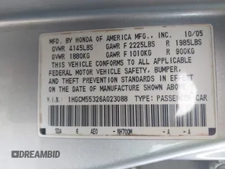 2006 Honda Accord LX SE with VIN 1HGCM55326A023088, listed as a IAAI auction lot 41955138 with 178,078 mi miles and . Bid and sale history available at DreamBid. Image 9.