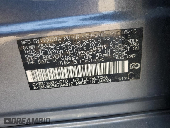 2015 Lexus GS 350 with VIN JTHBE1BL1FA014076, listed as a Copart auction lot 66311044 with 148,158 mi miles and Salvage Title. Bid and sale history available at carsss.com. Image 12.