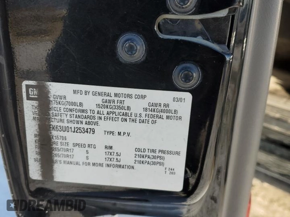2001 GMC Yukon Denali с VIN 1GKEK63U01J253479, выставлен на аукционе Copart как лот 83272054 с пробегом 217 364 миль миль и Чистый • Clean title. История ставок и продаж доступна на DreamBid. Изображение 13.