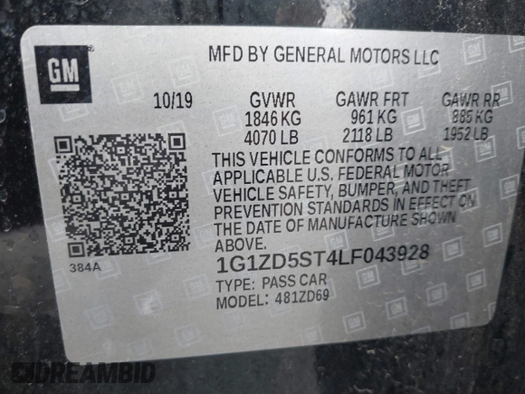 2020 Chevrolet Malibu LT with VIN 1G1ZD5ST4LF043928, listed as a IAAI auction lot 42065921 with 60,150 mi miles and . Bid and sale history available at DreamBid. Image 9.