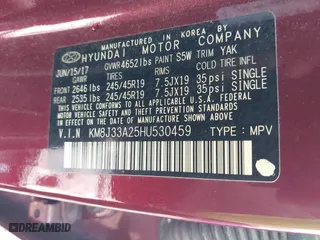 2017 Hyundai Tucson Value with VIN KM8J33A25HU530459, listed as a IAAI auction lot 40889753 with 62,223 mi miles. Bid and sale history available at carsss.com. Image 9.