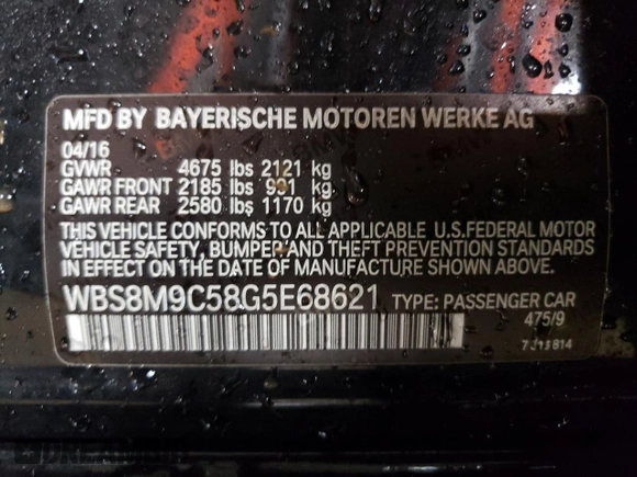 2016 BMW M3 with VIN WBS8M9C58G5E68621, listed as a Copart auction lot 49406365 with 34,638 mi miles and Salvage title. Bid and sale history available at DreamBid. Image 13.