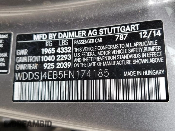 2015 Mercedes-Benz CLA 250 with VIN WDDSJ4EB5FN174185, listed as a Copart auction lot 42181004 with 103,998 mi miles and . Bid and sale history available at DreamBid. Image 12.