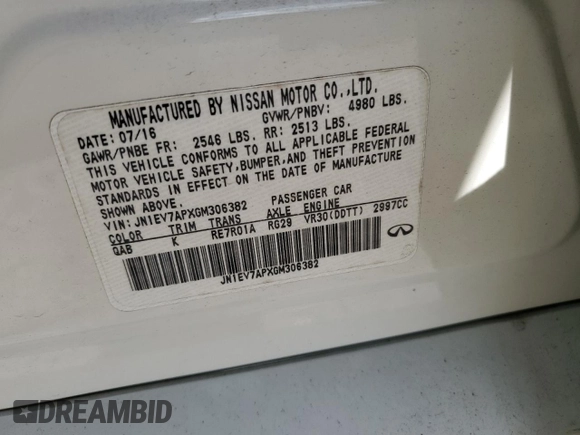 2016 Infiniti Q50 Premium с VIN JN1EV7APXGM306382, выставлен на аукционе Copart как лот 51202825 с пробегом 84 492 миль миль и Списание • Salvage title. История ставок и продаж доступна на DreamBid. Изображение 13.