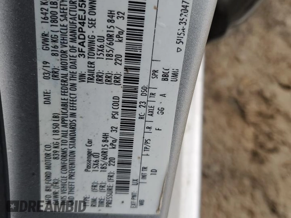 2019 Ford Fiesta SE with VIN 3FADP4EJ5KM134689, listed as a Copart auction lot 51839915 with 49,101 mi miles and Salvage Title. Bid and sale history available at DreamBid. Image 14.