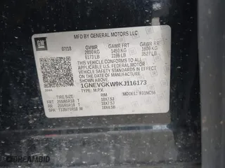 2019 Chevrolet Traverse LT Cloth with VIN 1GNEVGKW9KJ116173, listed as a IAAI auction lot 41757912 with 134,166 mi miles. Bid and sale history available at carsss.com. Image 9.