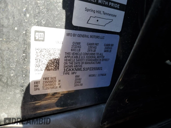 2023 GMC Acadia SLT with VIN 1GKKNMLS1PZ255801, listed as a Copart auction lot 42919585 with 24,233 mi miles and Salvage Title. Bid and sale history available at DreamBid. Image 15.