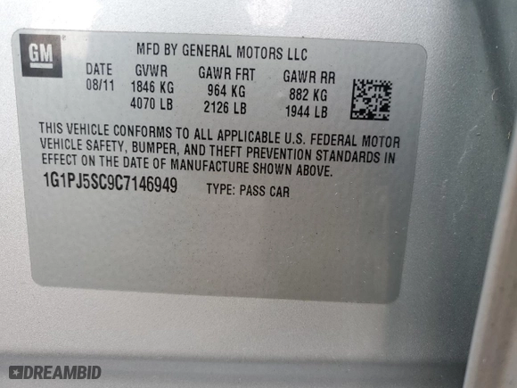 2012 Chevrolet Cruze ECO with VIN 1G1PJ5SC9C7146949, listed as a Copart auction lot 46311035 with 225,469 mi miles and Clean Title. Bid and sale history available at carsss.com. Image 13.