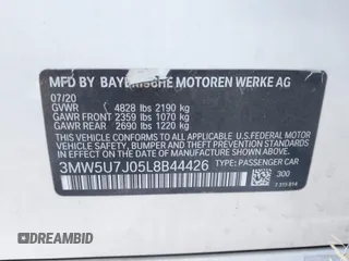 2020 BMW 3 Series M340i with VIN 3MW5U7J05L8B44426, listed as a IAAI auction lot 41299762 with 81,020 mi miles. Bid and sale history available at carsss.com. Image 9.