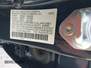 2022 Honda Insight EX with VIN 19XZE4F58NE013614, listed as a IAAI auction lot 41725848 with 31,604 mi miles and . Bid and sale history available at DreamBid. Image 9.