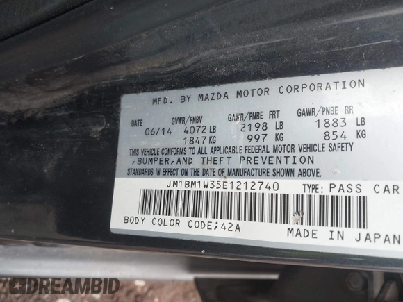 2014 Mazda 3 S Grand Touring with VIN JM1BM1W35E1212740, listed as a IAAI auction lot 41632056 with 158,872 mi miles and . Bid and sale history available at DreamBid. Image 9.