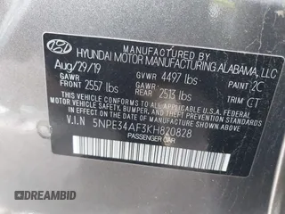 2019 Hyundai Sonata Sport with VIN 5NPE34AF3KH820828, listed as a IAAI auction lot 41015372 with 32,782 mi miles and . Bid and sale history available at DreamBid. Image 9.