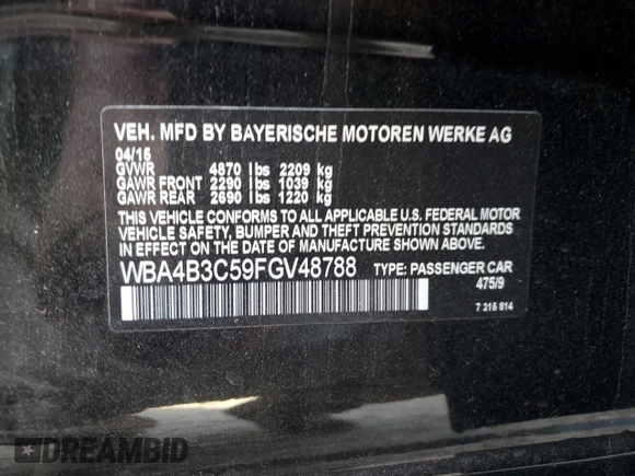 2015 BMW 4 Series 435i xDrive with VIN WBA4B3C59FGV48788, listed as a Copart auction lot 75408944 with 103,837 mi miles and Salvage Title. Bid and sale history available at DreamBid. Image 12.