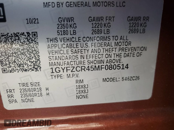 2021 Cadillac XT4 FWD Premium Luxury with VIN 1GYFZCR45MF080514, listed as a Copart auction lot 44666043 with 4,339 mi miles. Bid and sale history available at carsss.com. Image 13.
